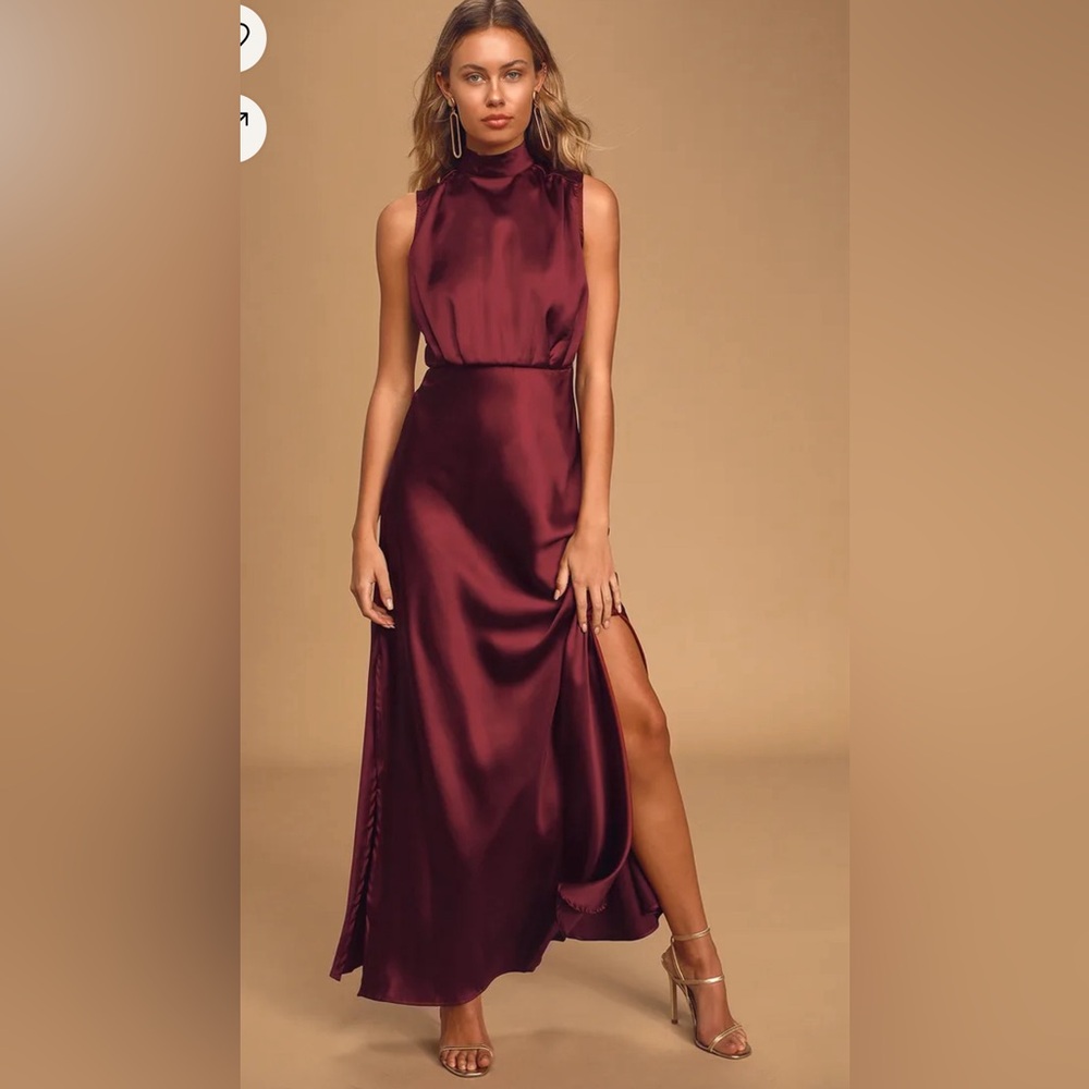 Lulus Classic Elegance Wine Satin Maxi Dress